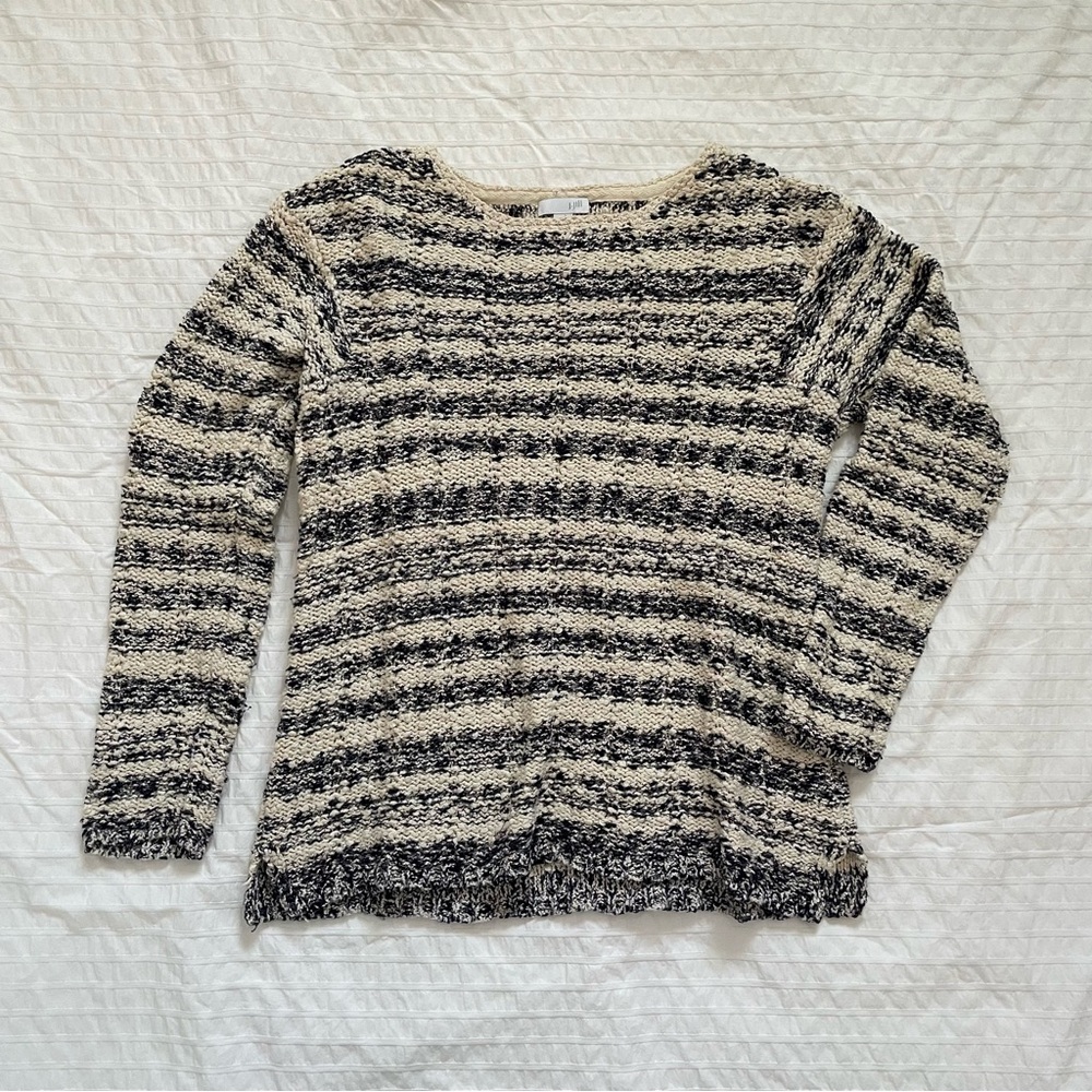 J Jill Cream and Navy Striped Sweater